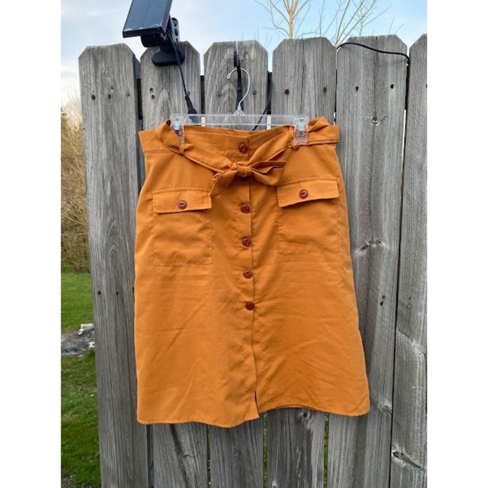 Zanzea Collection Mustard Yellow Button Front Belted A-Line Skirt XXL